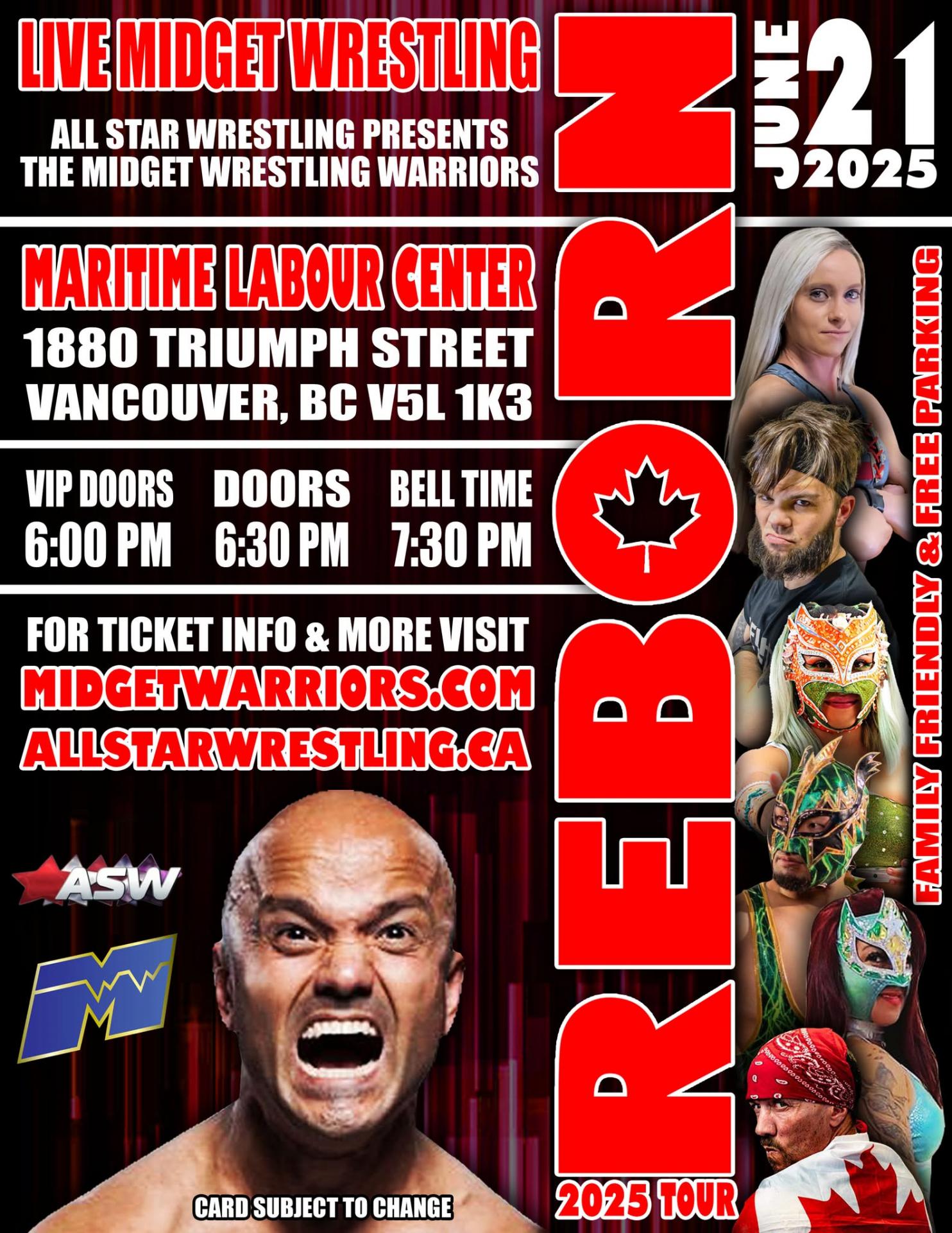 ALL STAR WRESTLING PRESENTS Midget Wrestling Warriors Reborn 2025 Tour - Vancouver