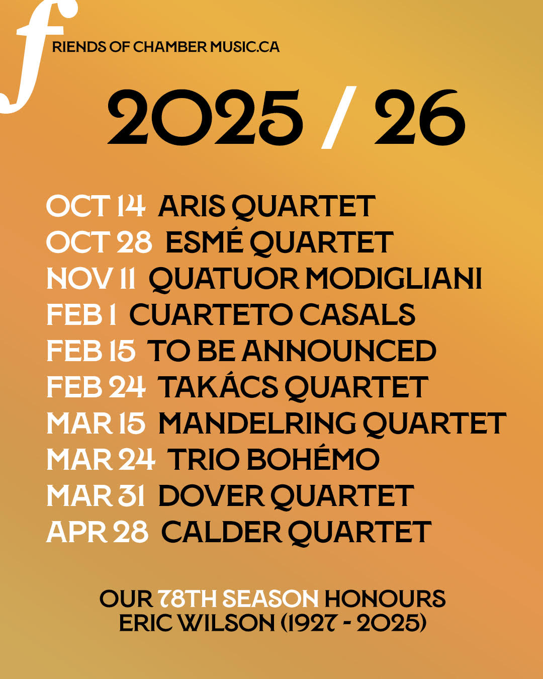 Friends of Chamber Music 2025/26 Season Subscription Page 
