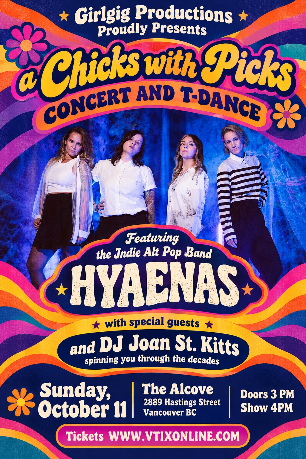 CHICKS WITH PICKS CONCERT & T-DANCE featuring  the Incredible Indie Alt Pop Band 'HYAENAS'